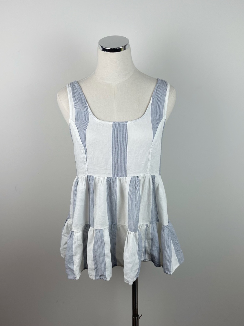 American Eagle Outfitters Blue White Stripe Linen Blend Smock Top Women Small